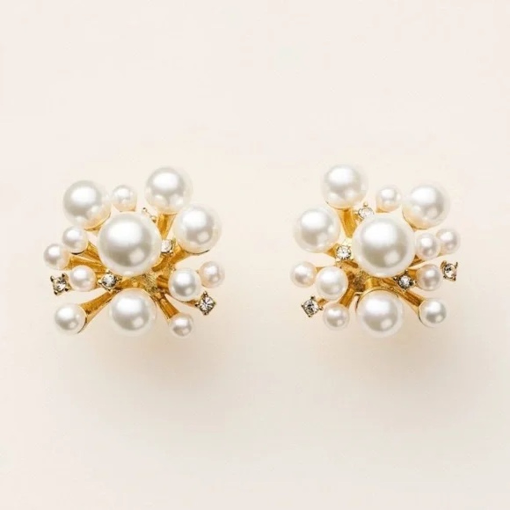 Elegant Gold and Pearl Cluster Earrings